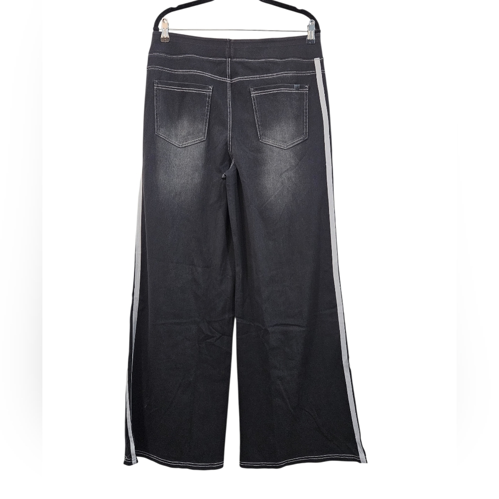 NWT Halara Flex High Waisted Stripe Wide Leg Flowy Washed Casual Jeans - Picture 7 of 8